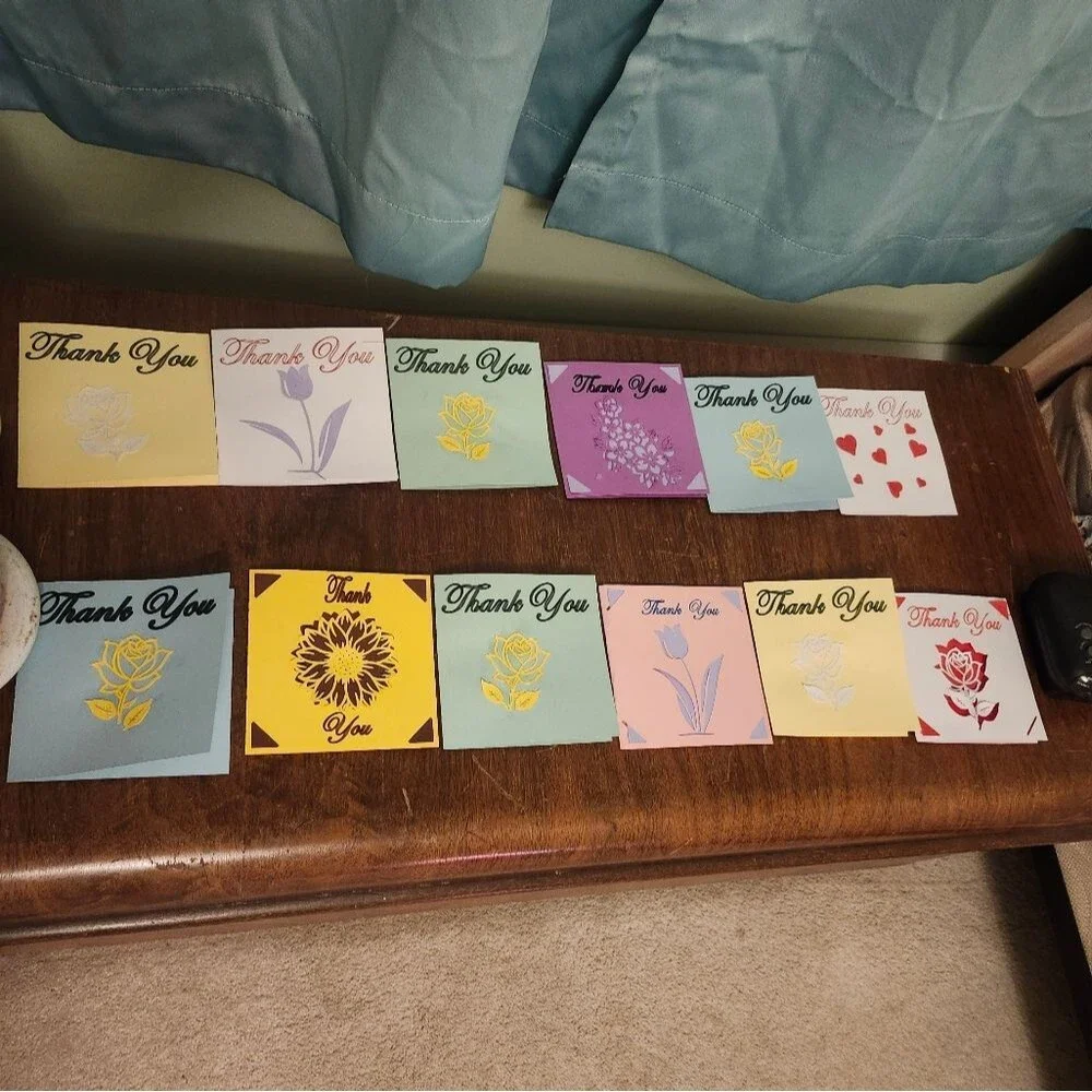 Hand Crafted Colorful Thank You Cards Set of 12